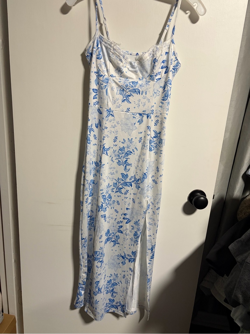 Blue Floral Satin Slip Dress - Women Intimates & Sleepwear
